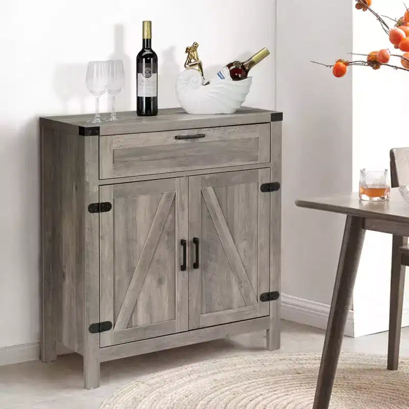 VINGLI Buffet de salle à manger/desserte moderne de style ferme avec tiroir, meuble de rangement avec portes et étagères réglables, station de café, gris cendré