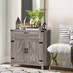 VINGLI Buffet de salle à manger/desserte moderne de style ferme avec tiroir, meuble de rangement avec portes et étagères réglables, station de café, gris cendré