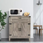 VINGLI Buffet de salle à manger/desserte moderne de style ferme avec tiroir, meuble de rangement avec portes et étagères réglables, station de café, gris cendré