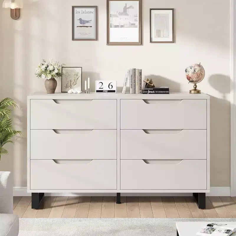Commode 6 tiroirs pour chambre, Commode large, Meuble de rangement vertical autoportant, Commode de rangement en bois pour salon, couloir, entrée