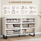 Commode 6 tiroirs pour chambre, Commode large, Meuble de rangement vertical autoportant, Commode de rangement en bois pour salon, couloir, entrée