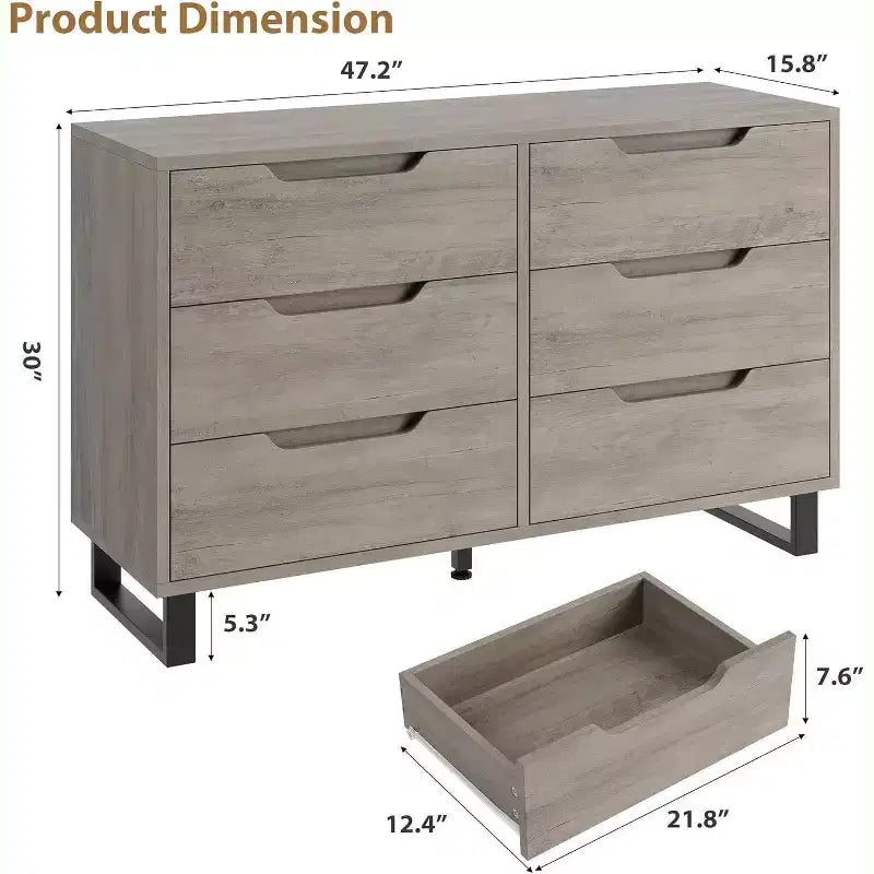 Commode 6 tiroirs pour chambre, Commode large, Meuble de rangement vertical autoportant, Commode de rangement en bois pour salon, couloir, entrée