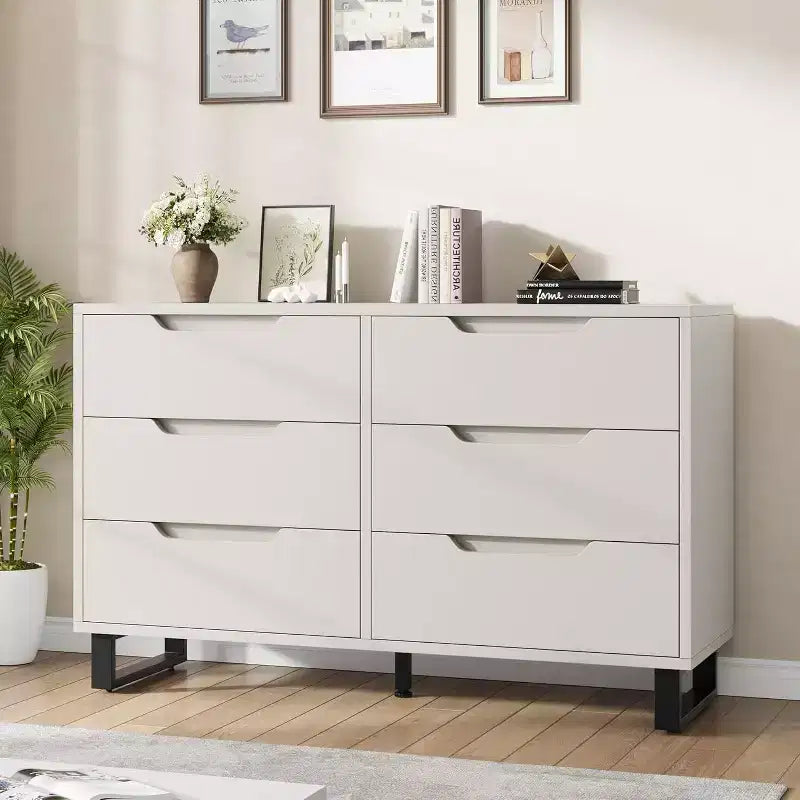 Commode 6 tiroirs pour chambre, Commode large, Meuble de rangement vertical autoportant, Commode de rangement en bois pour salon, couloir, entrée