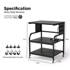 VINGLI Meuble Imprimante 3 Niveaux avec Prise de Courant/Port USB, Chariot Imprimante Roulant avec Étagère Réglable, Table pour Imprimante Laser (Noir)