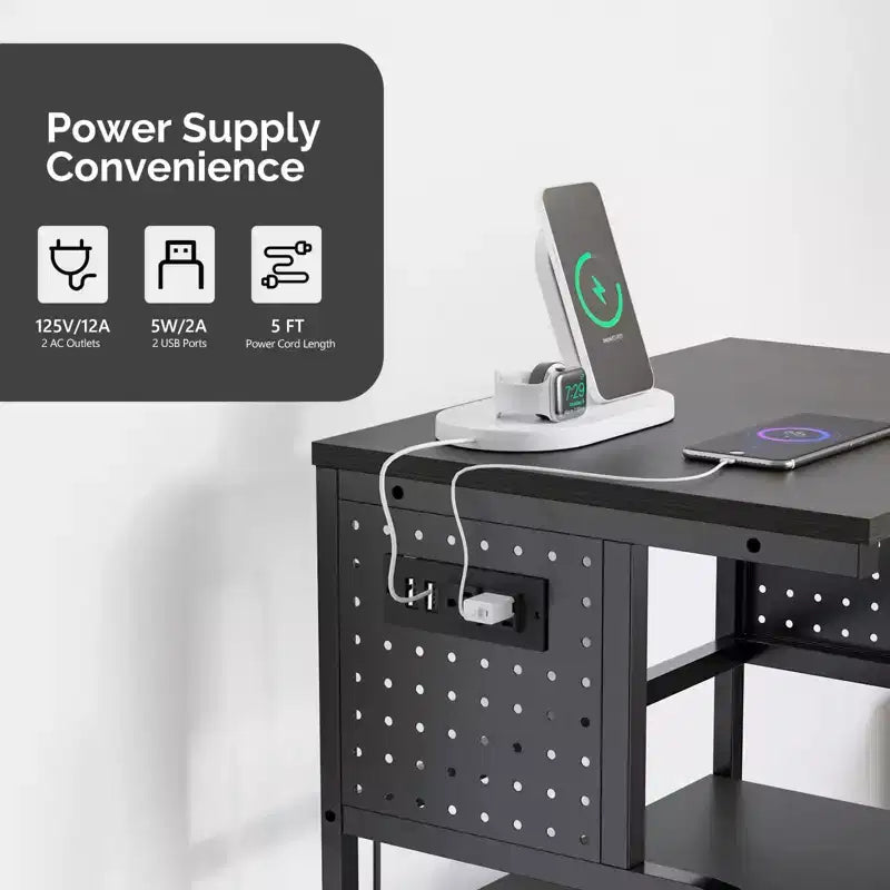 VINGLI Meuble Imprimante 3 Niveaux avec Prise de Courant/Port USB, Chariot Imprimante Roulant avec Étagère Réglable, Table pour Imprimante Laser (Noir)