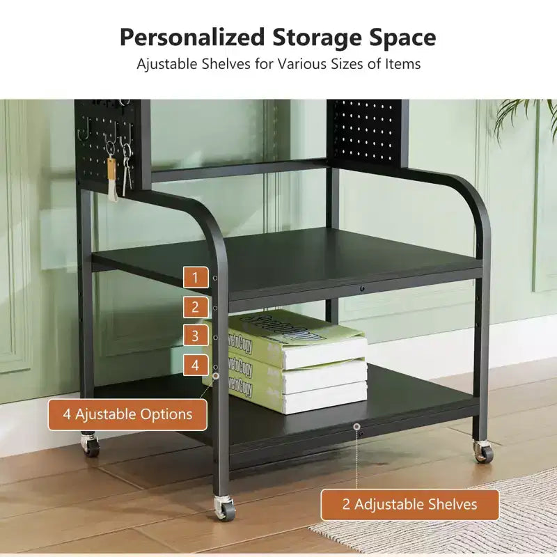 VINGLI Meuble Imprimante 3 Niveaux avec Prise de Courant/Port USB, Chariot Imprimante Roulant avec Étagère Réglable, Table pour Imprimante Laser (Noir)