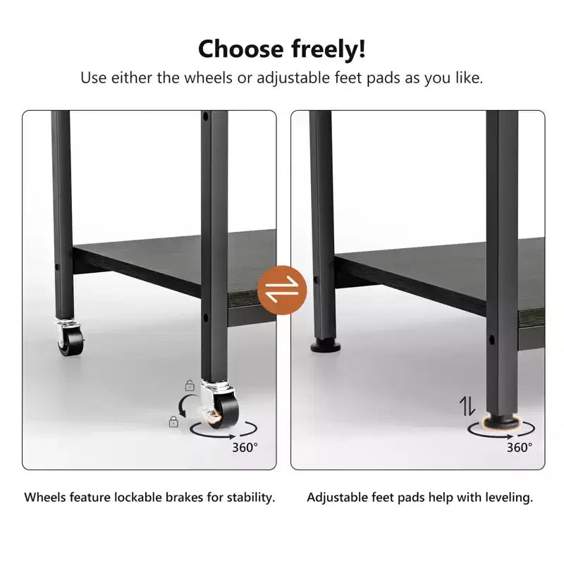 VINGLI Meuble Imprimante 3 Niveaux avec Prise de Courant/Port USB, Chariot Imprimante Roulant avec Étagère Réglable, Table pour Imprimante Laser (Noir)