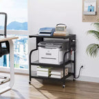 VINGLI Meuble Imprimante 3 Niveaux avec Prise de Courant/Port USB, Chariot Imprimante Roulant avec Étagère Réglable, Table pour Imprimante Laser (Noir)