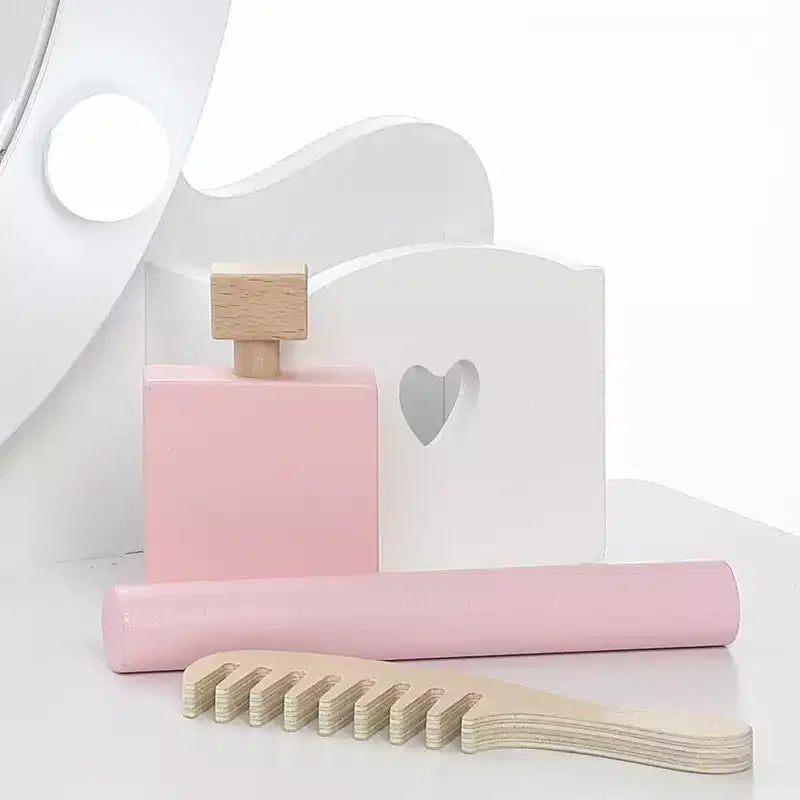 Coiffeuse Princesse CuisinSmart pour Filles avec Miroir Lumineux, Table de Maquillage et Tabouret - Ensemble de Jeu en Bois pour Enfant de 3 à 9 Ans