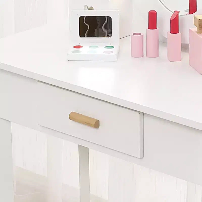Coiffeuse Princesse CuisinSmart pour Filles avec Miroir Lumineux, Table de Maquillage et Tabouret - Ensemble de Jeu en Bois pour Enfant de 3 à 9 Ans
