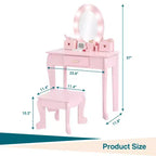 Coiffeuse Princesse CuisinSmart pour Filles avec Miroir Lumineux, Table de Maquillage et Tabouret - Ensemble de Jeu en Bois pour Enfant de 3 à 9 Ans