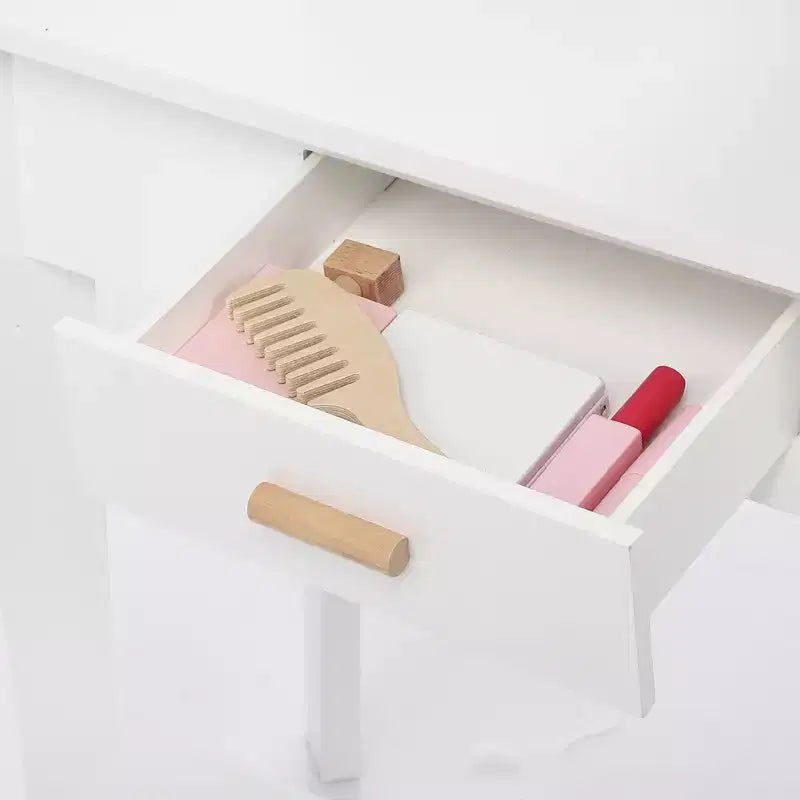 Coiffeuse Princesse CuisinSmart pour Filles avec Miroir Lumineux, Table de Maquillage et Tabouret - Ensemble de Jeu en Bois pour Enfant de 3 à 9 Ans
