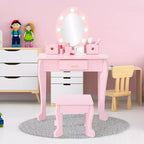 Coiffeuse Princesse CuisinSmart pour Filles avec Miroir Lumineux, Table de Maquillage et Tabouret - Ensemble de Jeu en Bois pour Enfant de 3 à 9 Ans