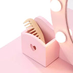 Coiffeuse Princesse CuisinSmart pour Filles avec Miroir Lumineux, Table de Maquillage et Tabouret - Ensemble de Jeu en Bois pour Enfant de 3 à 9 Ans