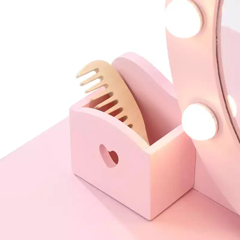 Coiffeuse Princesse CuisinSmart pour Filles avec Miroir Lumineux, Table de Maquillage et Tabouret - Ensemble de Jeu en Bois pour Enfant de 3 à 9 Ans