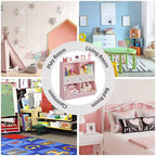 Bibliothèque pour enfants avec rangement de jouets - Étagère en bois à 4 casiers avec 3 tiroirs et bacs à jouets inclinés pour chambre d'enfant, salle de jeux (rose)