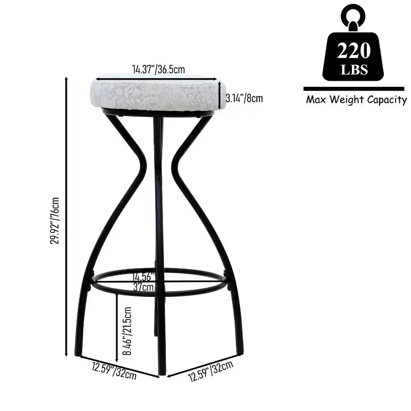 MAYEERTY Lot de 2 tabourets de bar 73,7 cm à imprimé floral - Tabourets de bar ronds rembourrés avec repose-pieds pour cuisine/salle à manger (noir et blanc)