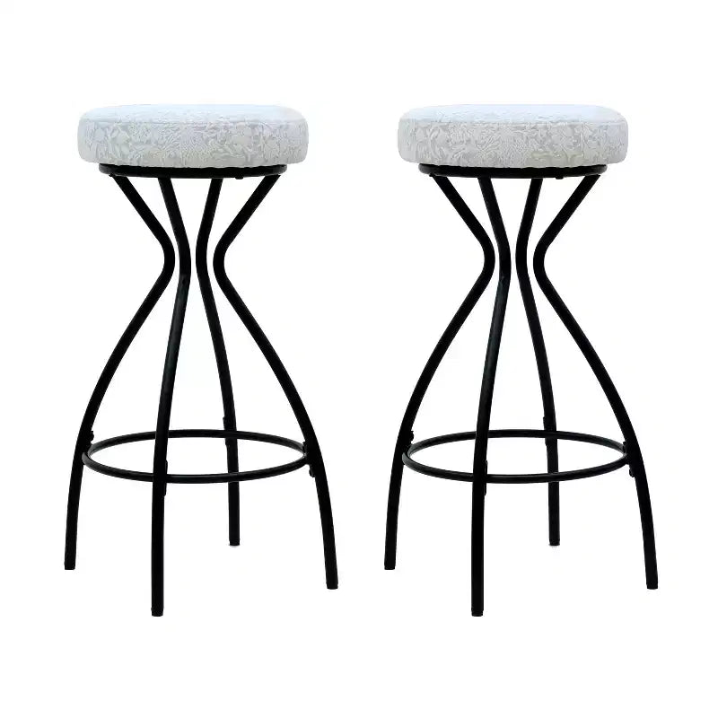 MAYEERTY Lot de 2 tabourets de bar 73,7 cm à imprimé floral - Tabourets de bar ronds rembourrés avec repose-pieds pour cuisine/salle à manger (noir et blanc)