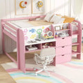 Whisen Full Size Low Loft Bed with Built-in Desk, Storage Cabinets and Open Bookcase