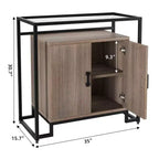 Meuble en bois à trois couches avec verre trempé, buffet avec cadre en acier noir, marron