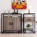 Meuble en bois à trois couches avec verre trempé, buffet avec cadre en acier noir, marron