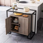 Meuble en bois à trois couches avec verre trempé, buffet avec cadre en acier noir, marron
