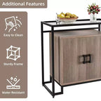 Meuble en bois à trois couches avec verre trempé, buffet avec cadre en acier noir, marron