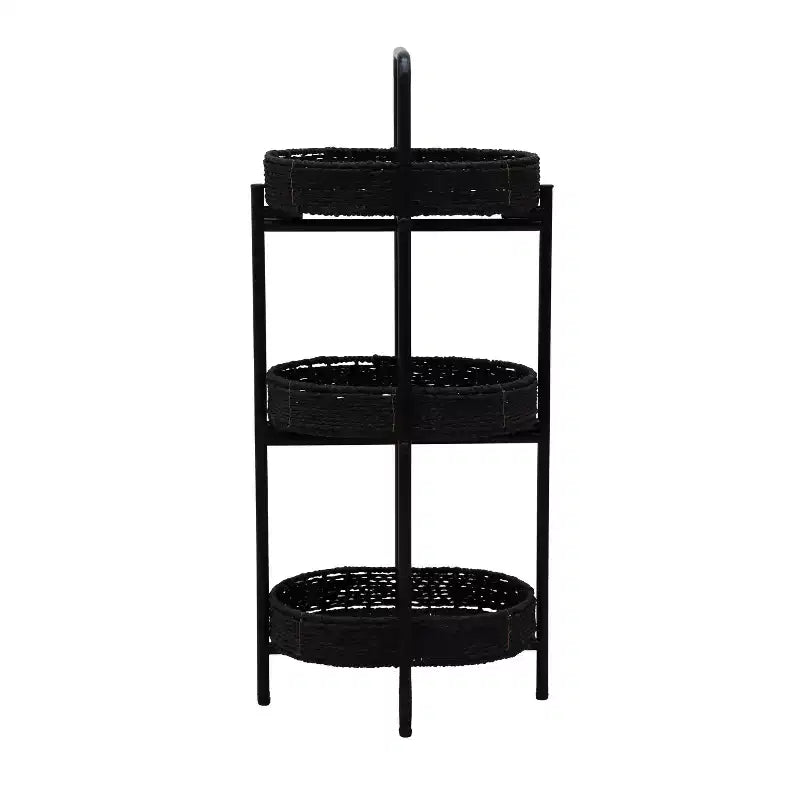 MAYEERTY Table d'appoint 3 niveaux en corde de papier tressée, paniers de rangement ovales, pour salon ou cuisine, Noir