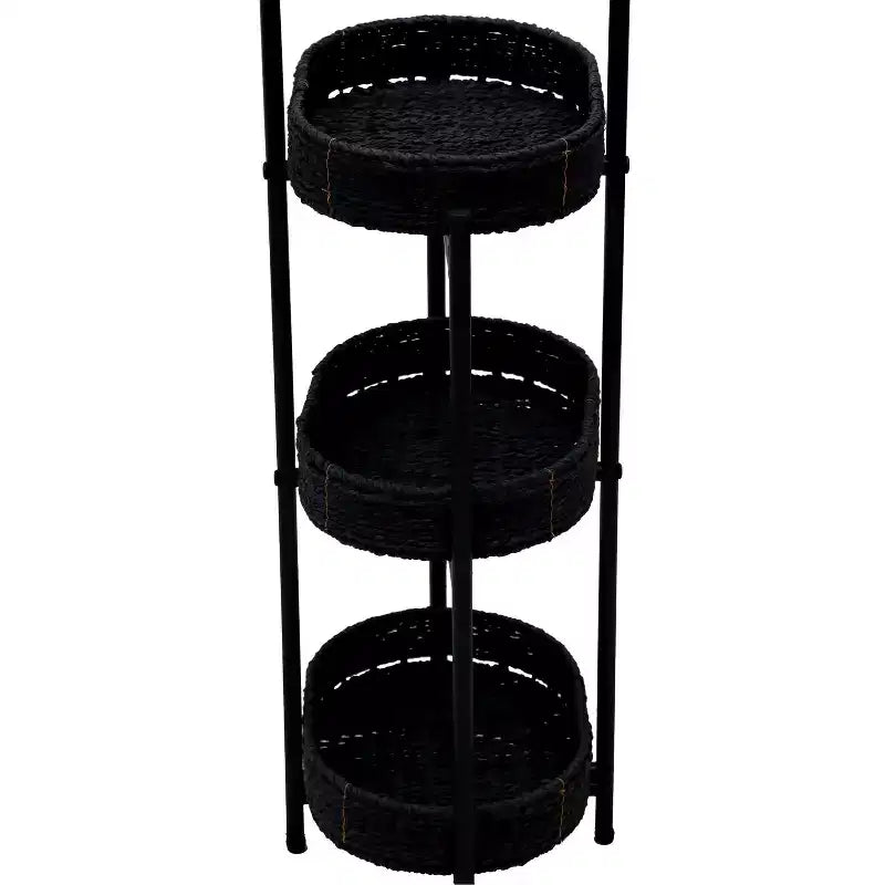 MAYEERTY Table d'appoint 3 niveaux en corde de papier tressée, paniers de rangement ovales, pour salon ou cuisine, Noir