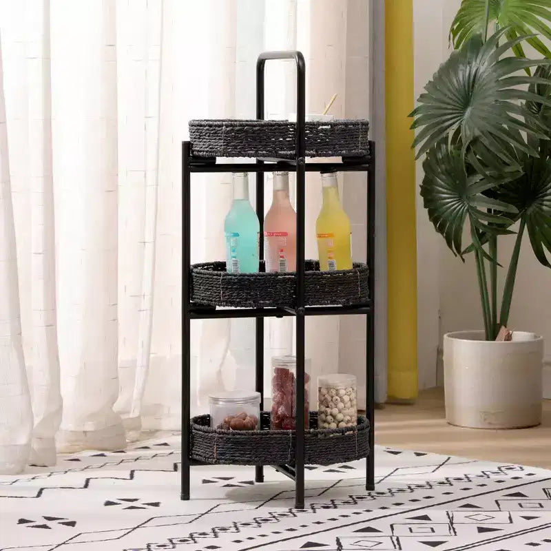 MAYEERTY Table d'appoint 3 niveaux en corde de papier tressée, paniers de rangement ovales, pour salon ou cuisine, Noir