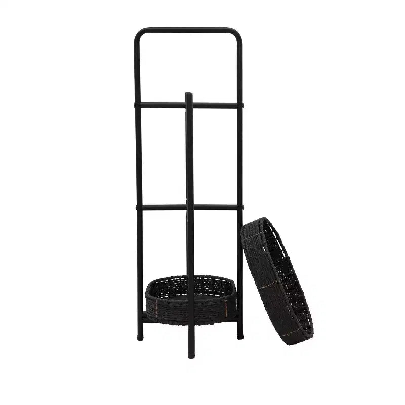 MAYEERTY Table d'appoint 3 niveaux en corde de papier tressée, paniers de rangement ovales, pour salon ou cuisine, Noir