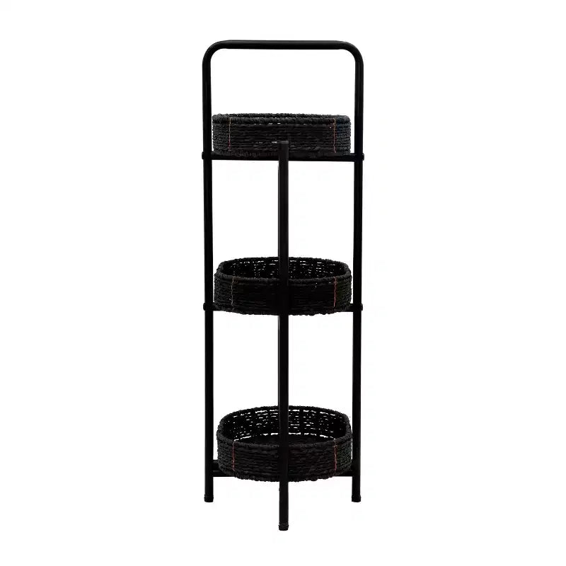 MAYEERTY Table d'appoint 3 niveaux en corde de papier tressée, paniers de rangement ovales, pour salon ou cuisine, Noir