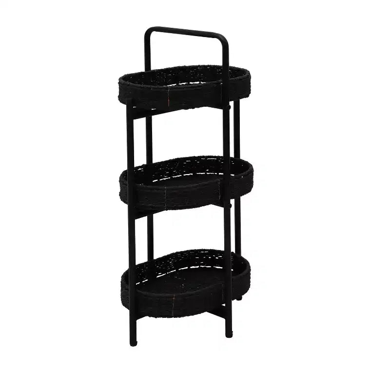 MAYEERTY Table d'appoint 3 niveaux en corde de papier tressée, paniers de rangement ovales, pour salon ou cuisine, Noir