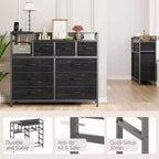 Meuble TV avec station de charge - Commode moderne à 8 tiroirs avec plateau en bois, ports USB et prises de courant, armoire de rangement