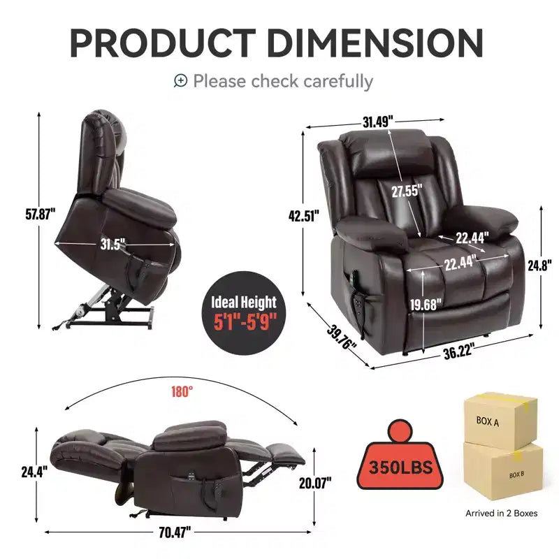 Fauteuil inclinable électrique double moteur CLIHOME à position infinie, taille moyenne, avec massage vibrant 8 points et chauffage lombaire