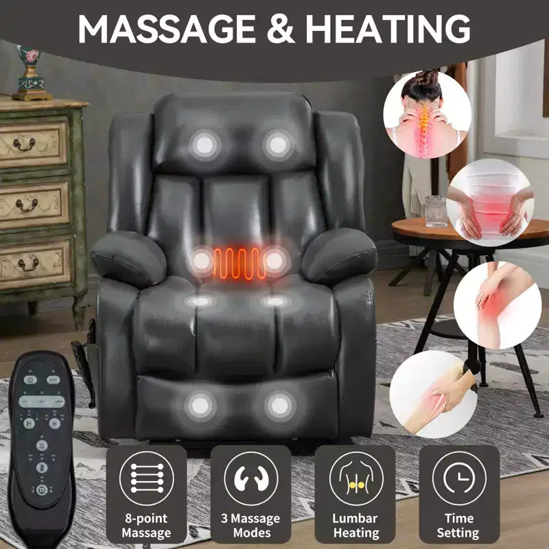 Fauteuil inclinable électrique double moteur CLIHOME à position infinie, taille moyenne, avec massage vibrant 8 points et chauffage lombaire