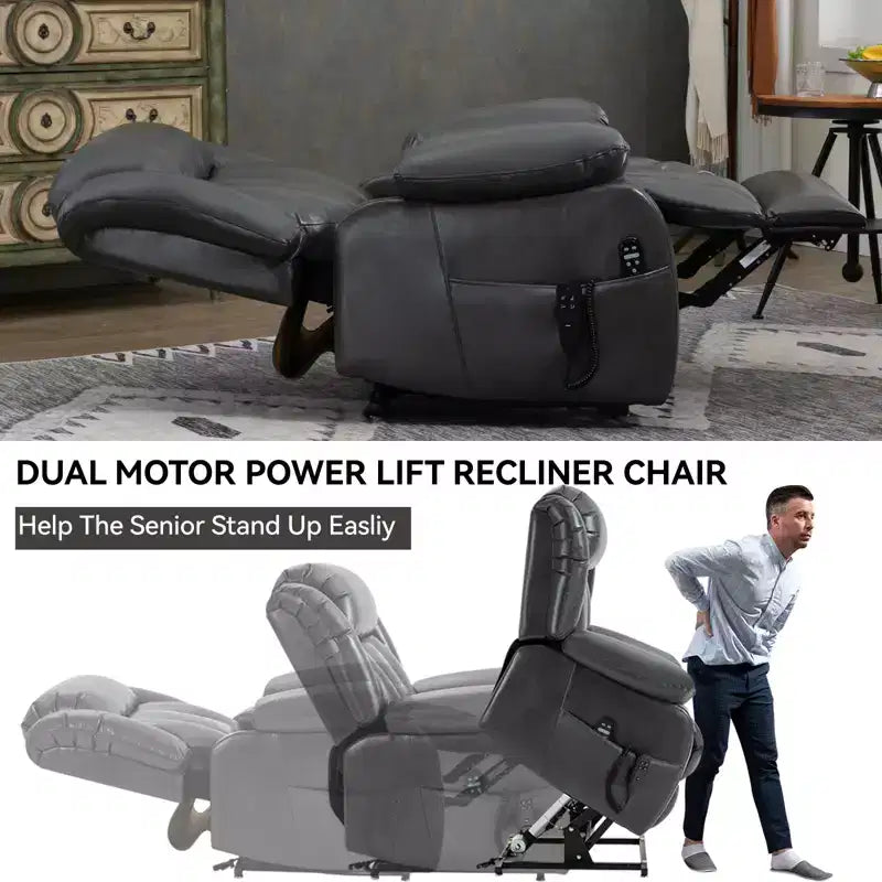 Fauteuil inclinable électrique double moteur CLIHOME à position infinie, taille moyenne, avec massage vibrant 8 points et chauffage lombaire