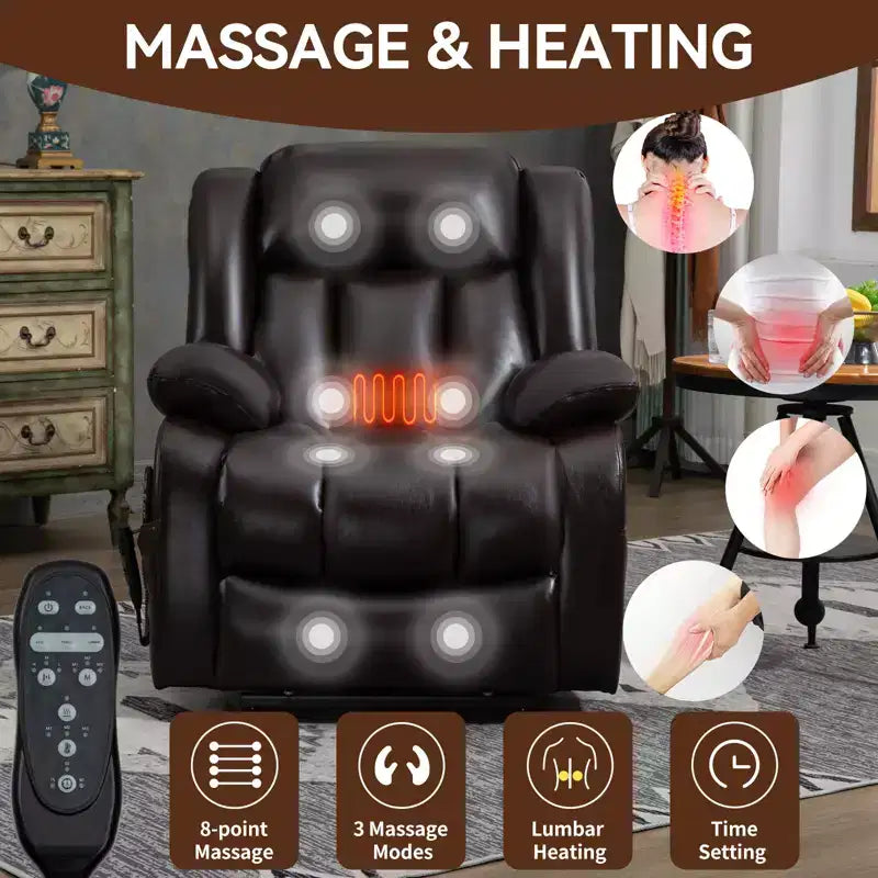 Fauteuil inclinable électrique double moteur CLIHOME à position infinie, taille moyenne, avec massage vibrant 8 points et chauffage lombaire