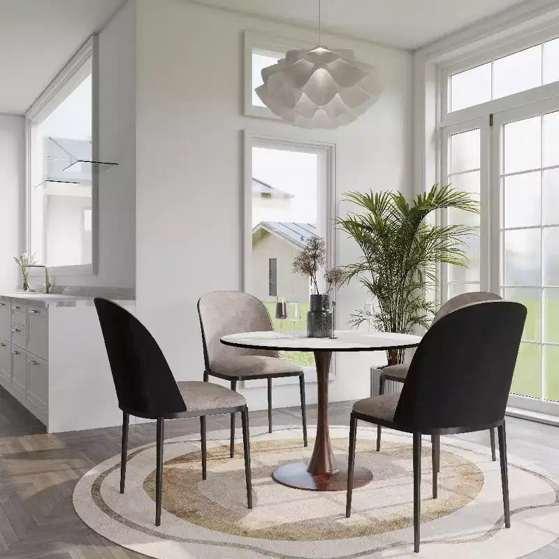 Table à manger ronde LeisureMod Bristol 40 avec plateau en pierre frittée et piédestal en acier noyer pour cuisine et salle à manger modernes