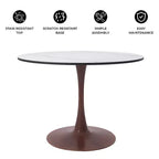 Table à manger ronde LeisureMod Bristol 40 avec plateau en pierre frittée et piédestal en acier noyer pour cuisine et salle à manger modernes