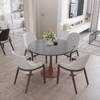 Table à manger ronde LeisureMod Bristol 40 avec plateau en pierre frittée et piédestal en acier noyer pour cuisine et salle à manger modernes