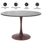 Table à manger ronde LeisureMod Bristol 40 avec plateau en pierre frittée et piédestal en acier noyer pour cuisine et salle à manger modernes
