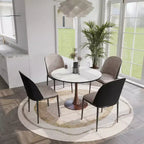 Table à manger ronde LeisureMod Bristol 40 avec plateau en pierre frittée et piédestal en acier noyer pour cuisine et salle à manger modernes