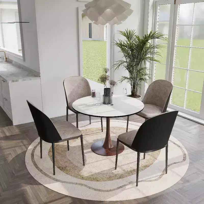 Table à manger ronde LeisureMod Bristol 40 avec plateau en pierre frittée et piédestal en acier noyer pour cuisine et salle à manger modernes