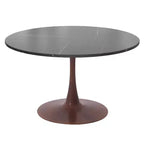 LeisureMod Bristol 40 Round Dining Table with Sintered Stone Top and Walnut Steel Pedestal Base for Modern Kitchen and Dining Room