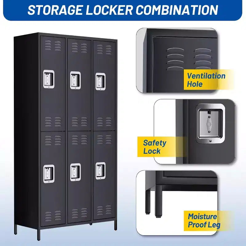 Casier métallique pour employés 6 portes, armoire de rangement pour bureau et industrie, convient pour la maison, le bureau, la salle de sport, l'école