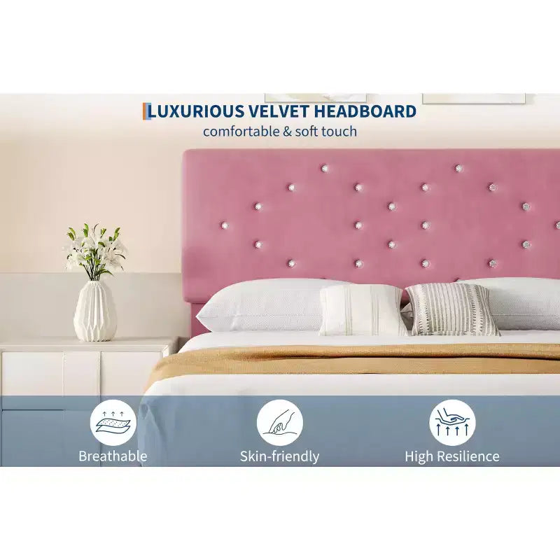 Cadre de lit en velours GustoWave, capitonnage vertical et lattes en bois robustes