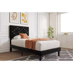 Cadre de lit en velours GustoWave, capitonnage vertical et lattes en bois robustes