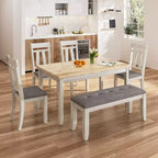 VECELO 6-Piece Wooden Dining Table Set, Dining Table with 4 Armless Upholstered Dining Chairs & Bench for Kitchen, Rubber Wood Legs, Gray