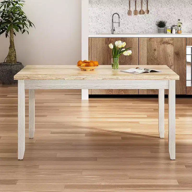 Ensemble de salle à manger VECELO 6 pièces en bois, table de salle à manger avec 4 chaises de salle à manger rembourrées sans accoudoirs et banc pour cuisine, pieds en bois d'hévéa, gris